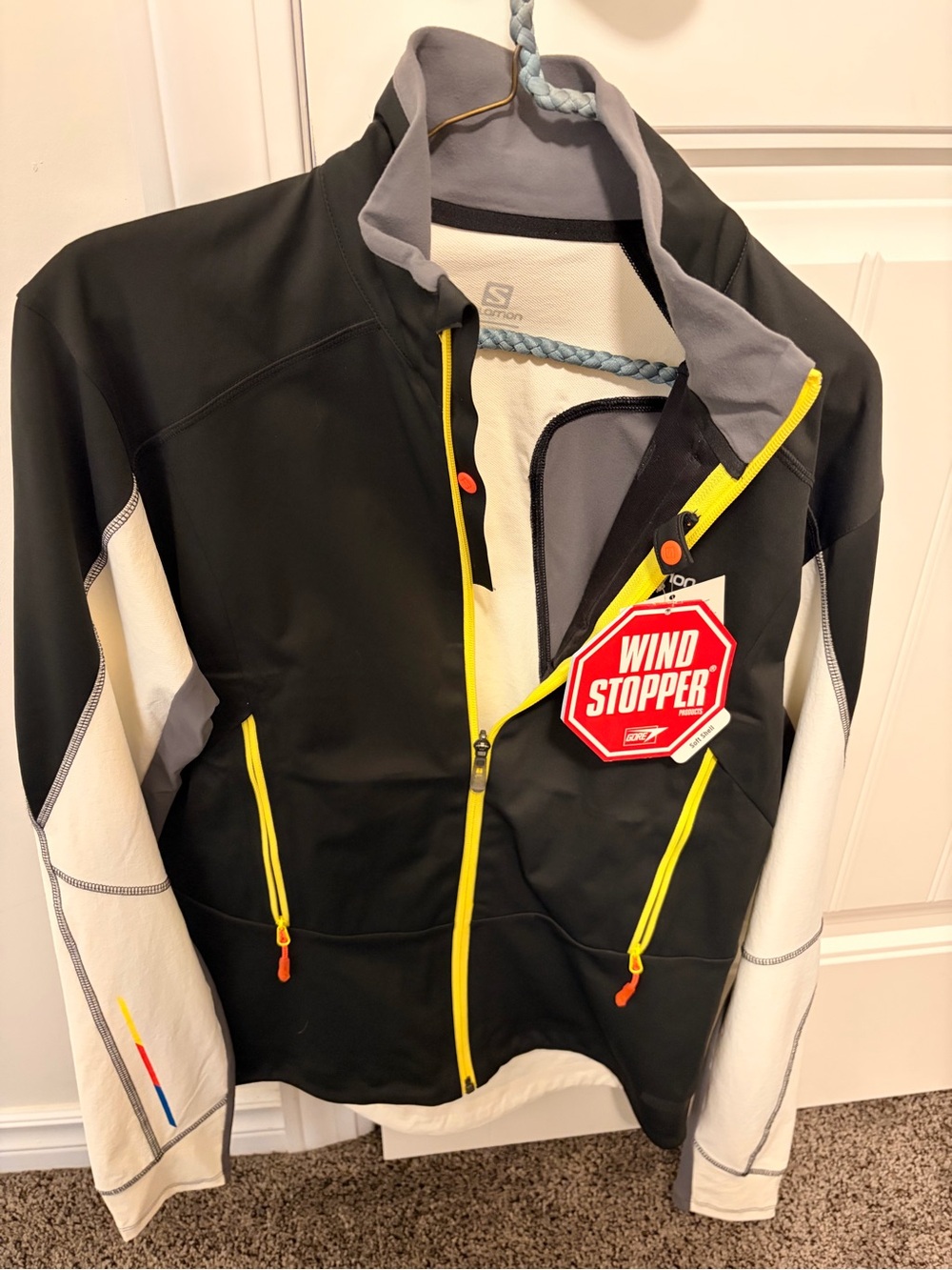 Salomon Black, White & Yellow Windproof Softshell Jacket